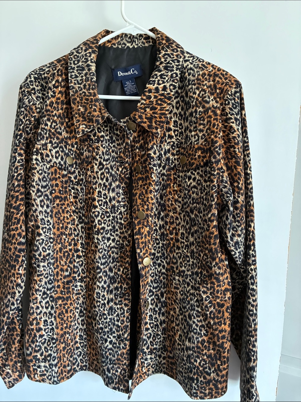 Denim&Co WomenLeopard Button-Down Shirt Jacket - Trucker style size large